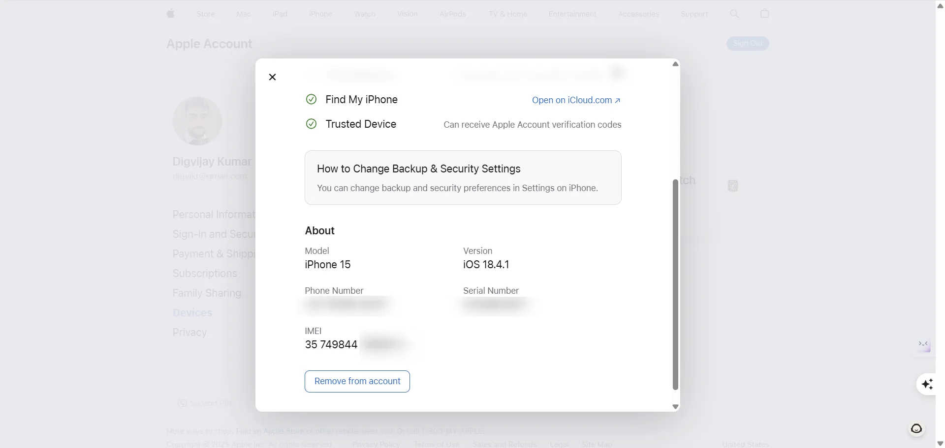 Xem số IMEI iPhone từ tài khoản Apple ID