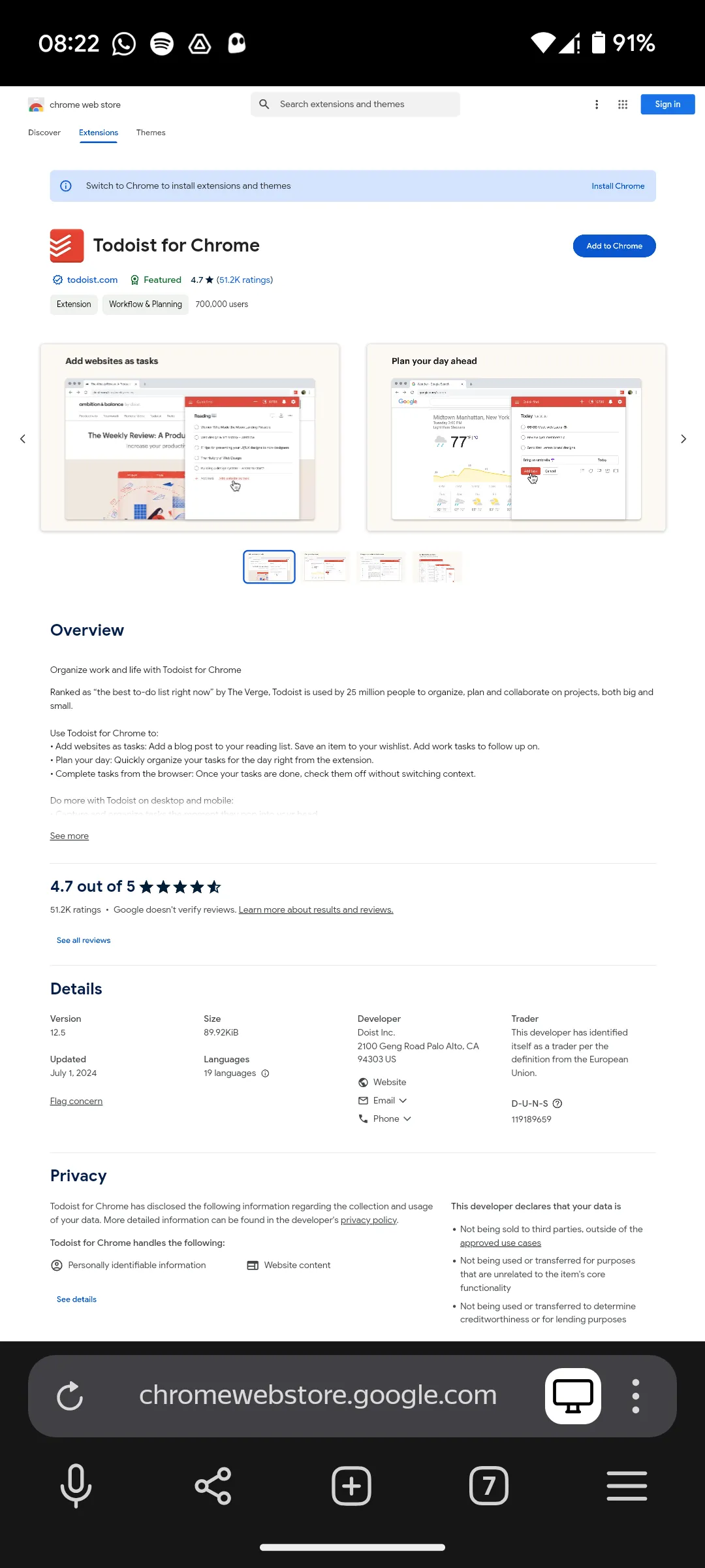 Xem trang tiện ích Todoist trong Chrome Web Store trên Yandex