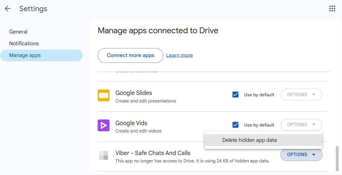 Xóa dữ liệu ứng dụng được lưu trữ trong Google Drive