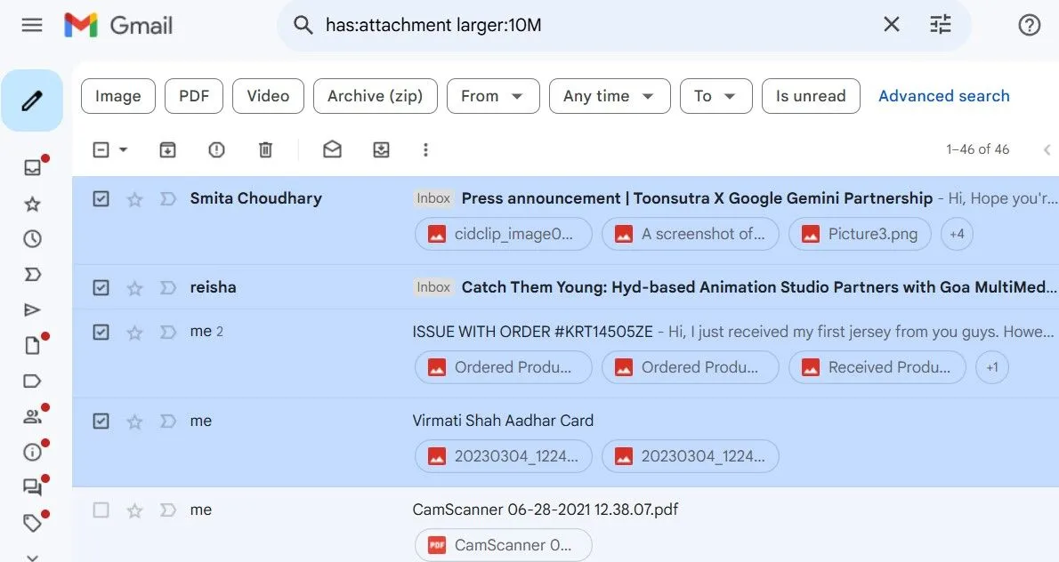 Xóa email dung lượng lớn trong Gmail